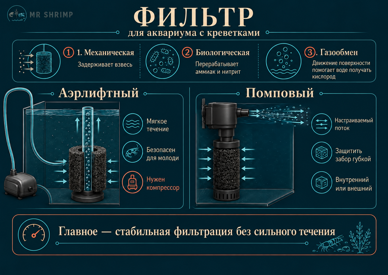 Какой фильтр выбрать для аквариума с креветками