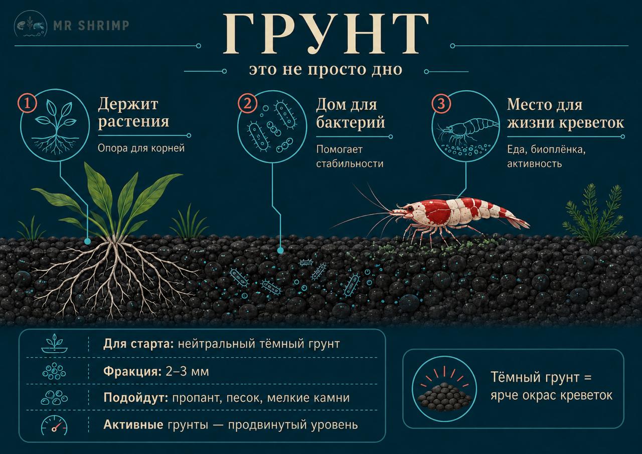 Какой грунт выбрать для аквариума с креветками