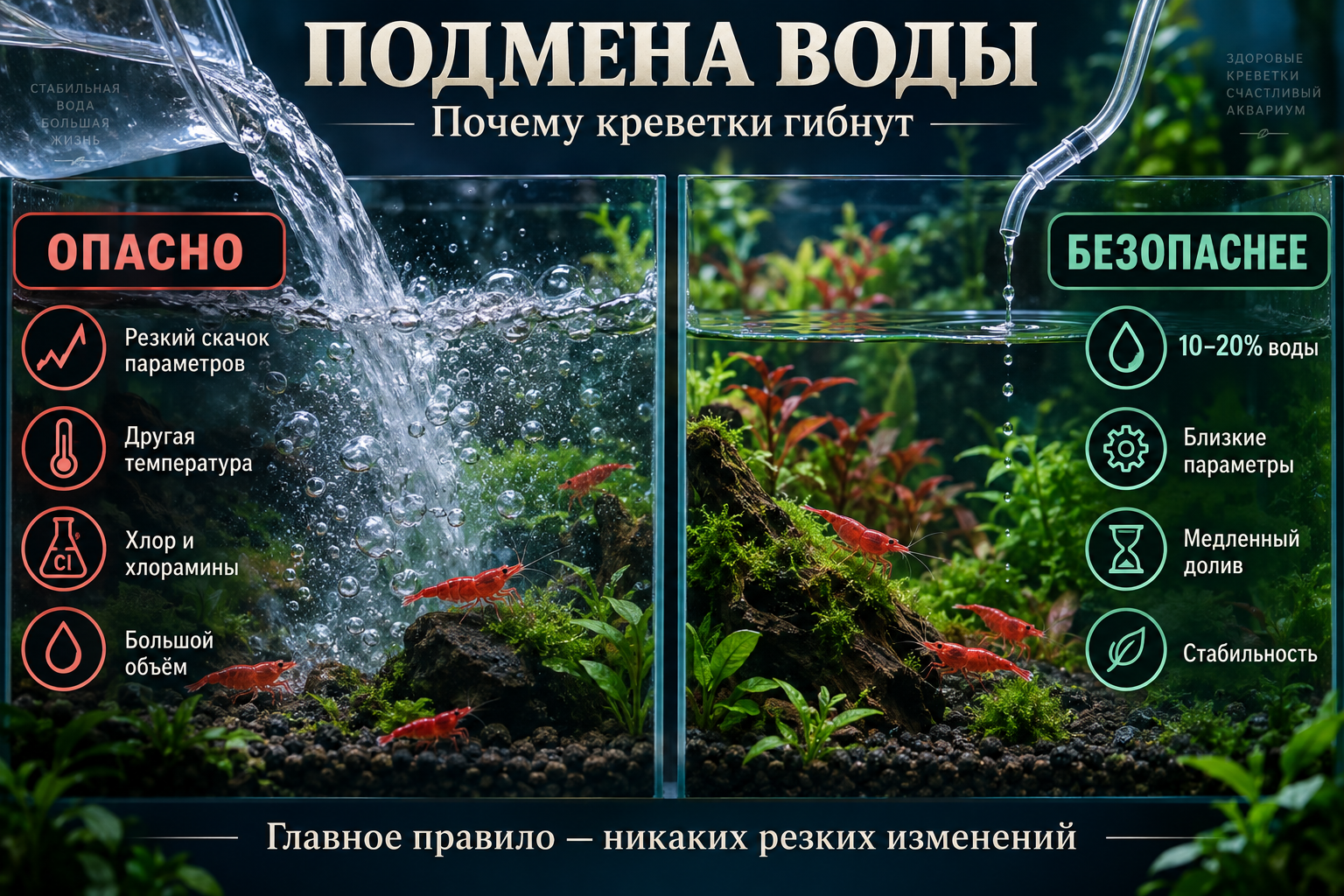 Почему креветки гибнут после подмены воды