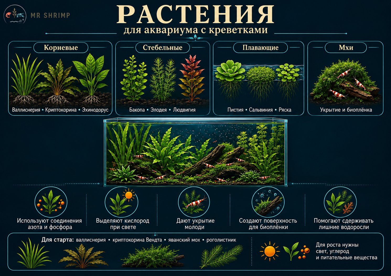Какие растения выбрать для аквариума с креветками